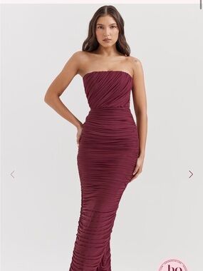 fornarina red organza mesh maxi dress House of CB Fornarina Tan Organza Mesh Maxi Dress Nude Size 12